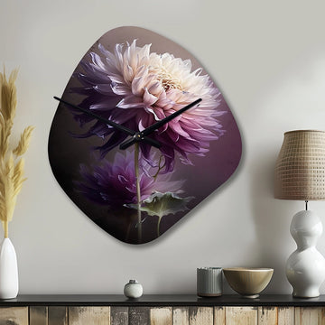Purple Dahlia Flower I - Asymmetric Metal Wall Clock
